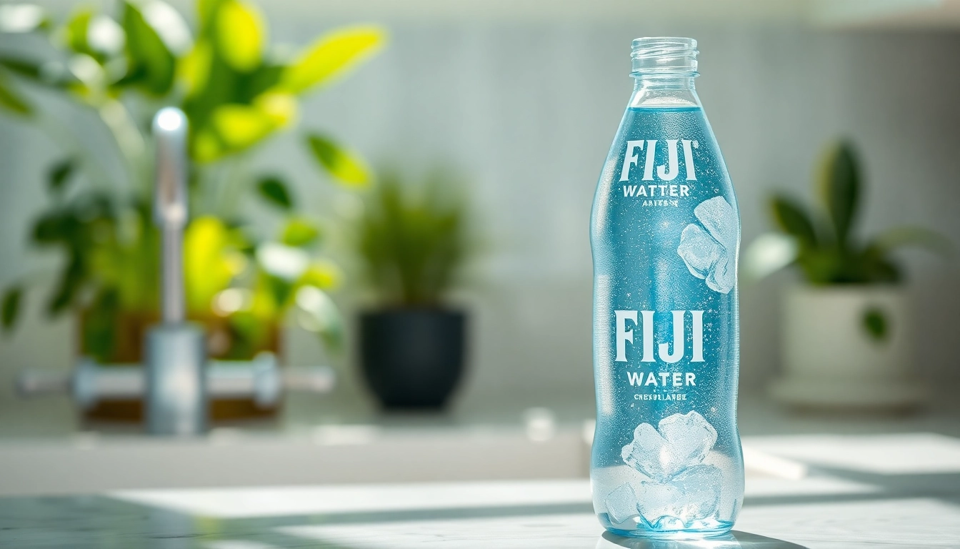 Fiji water bottles recalled due to contamination, showcasing a clear bottle against a fresh kitchen backdrop.