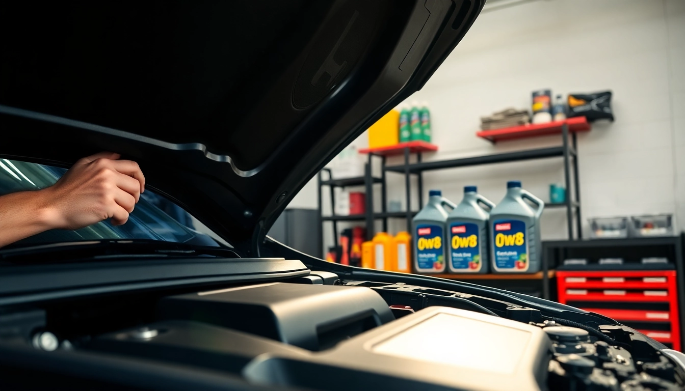 Inspecting 0w8 oil during a vehicle maintenance in a professional garage setting.