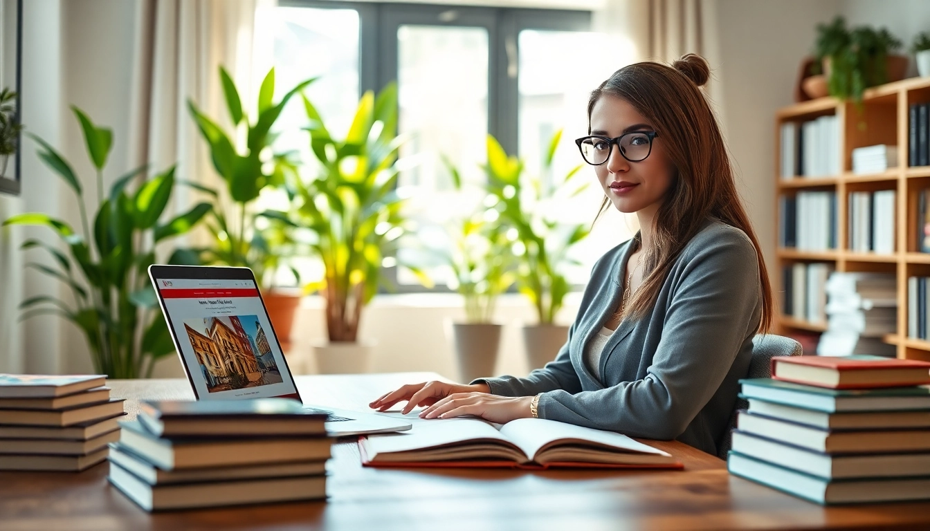 Focused student researching to buy online PhD degree in a modern home office.