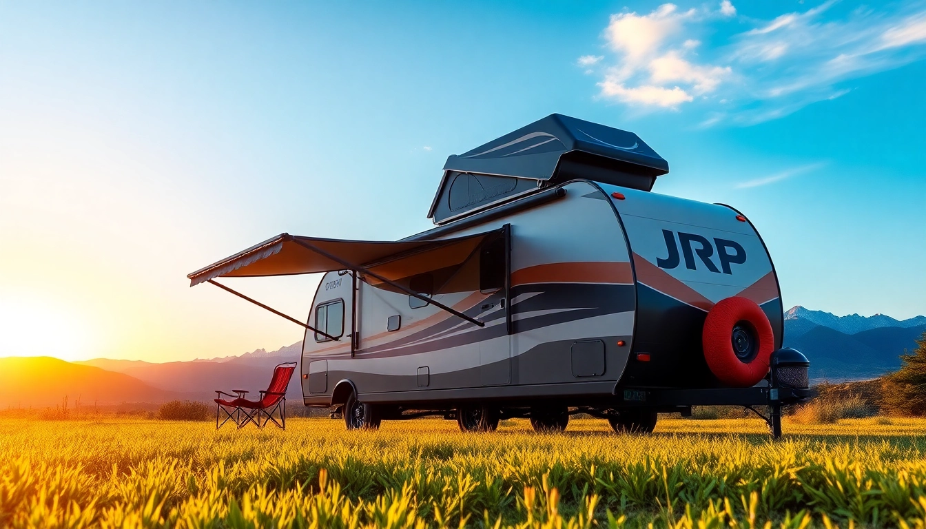 Stunning JRP Campers model in a scenic outdoor setting with mountains, inviting a sense of adventure.