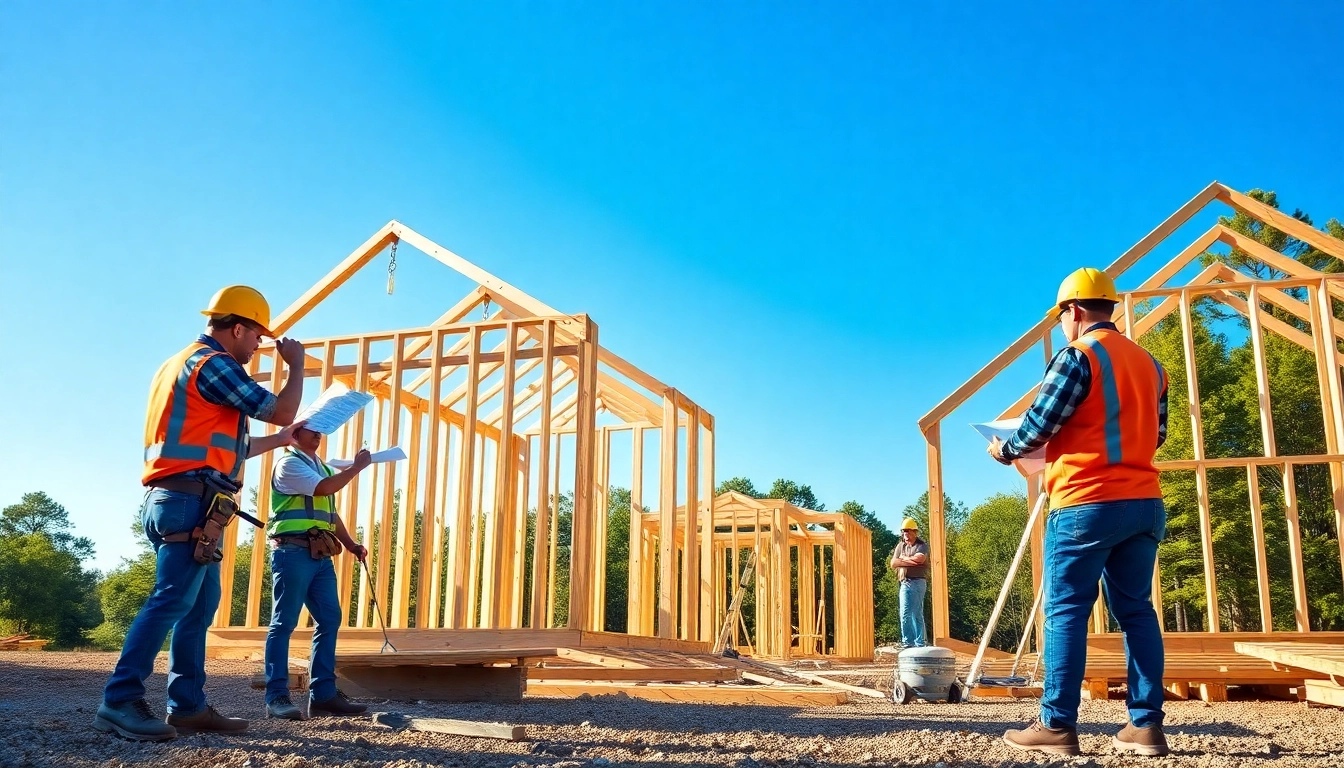 Connecticut home builders collaborating on a construction site, showcasing teamwork and craftsmanship.