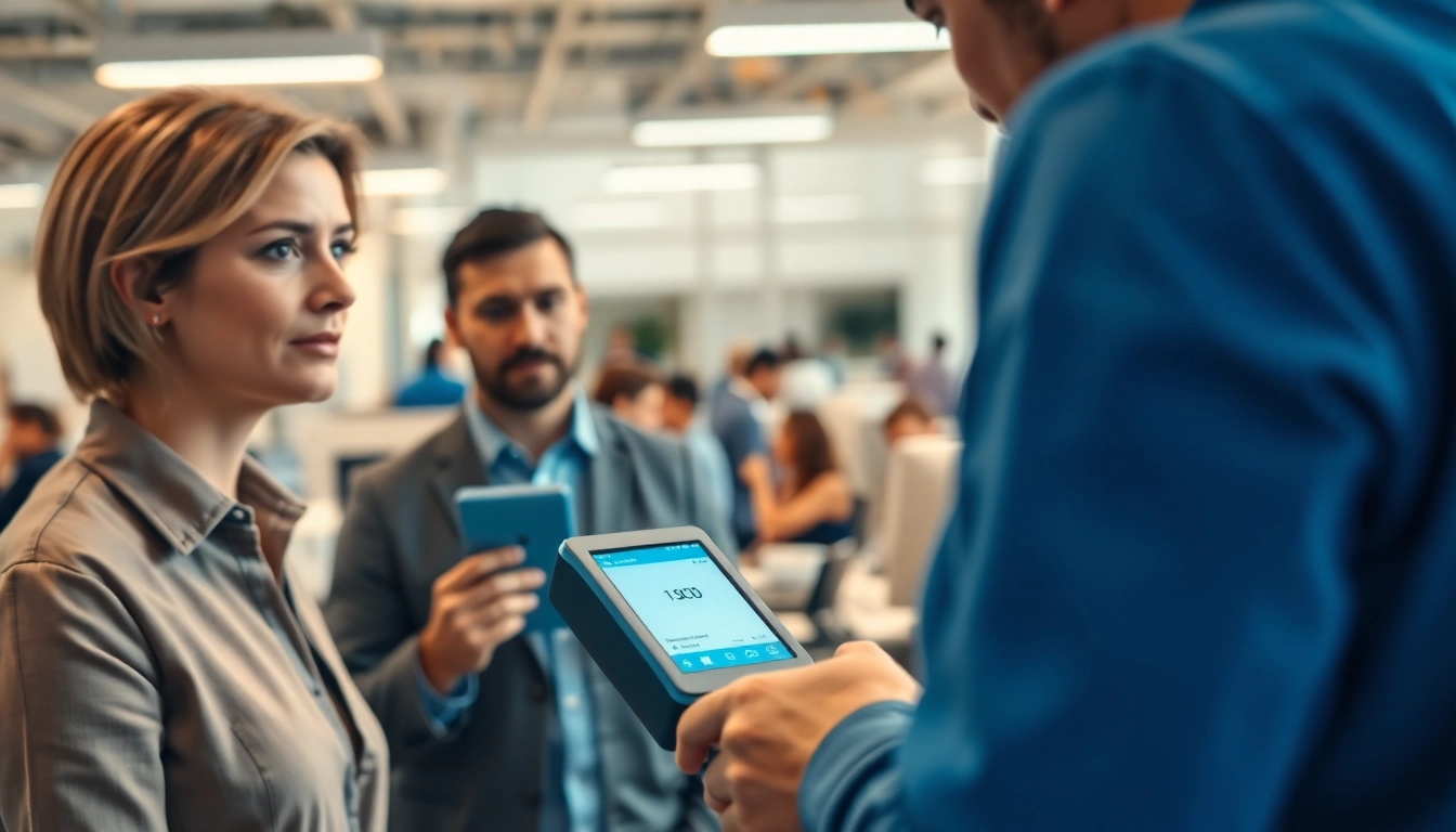 Conducting employee drug impairment testing with advanced technology in a modern office environment.