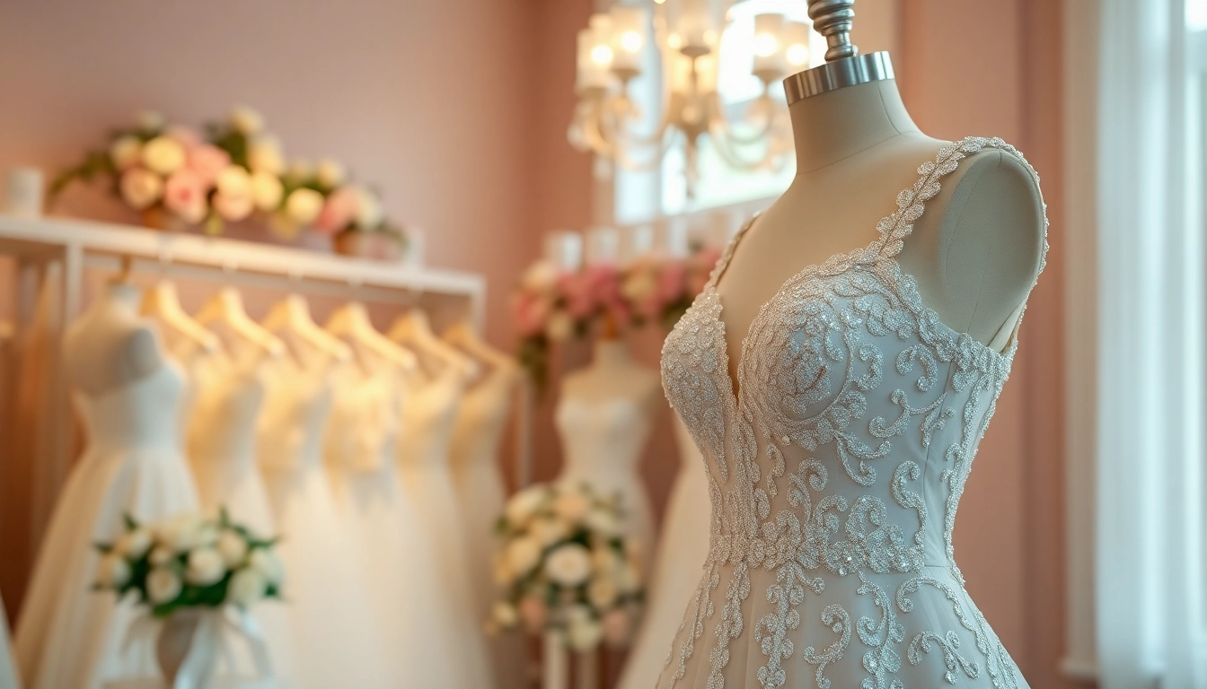Showcase the elegance of Beaded Wedding Dresses with intricate beadwork on a mannequin.
