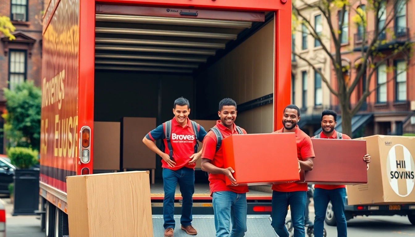 Bronx movers expertly loading a moving truck in a vibrant Bronx neighborhood.