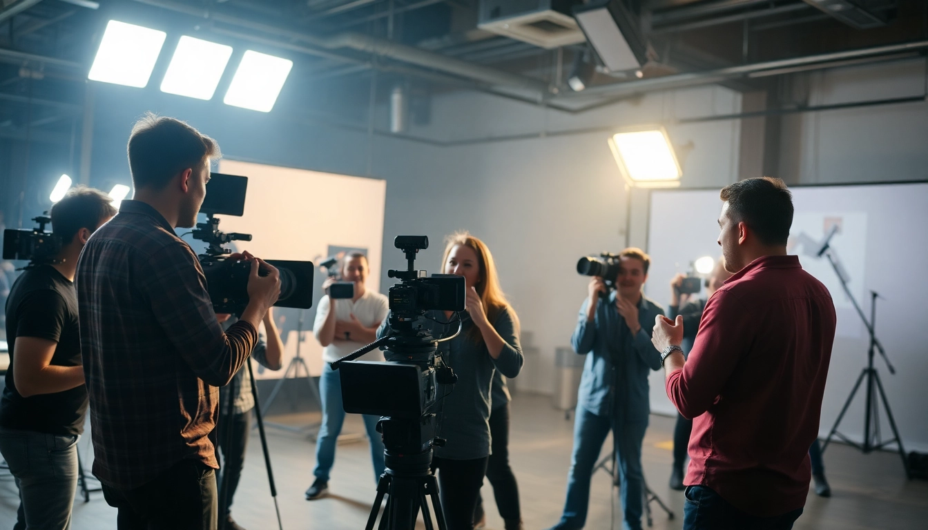 Captivating production scene showcasing a영상제작업체 team focusing on brand films and digital ads.