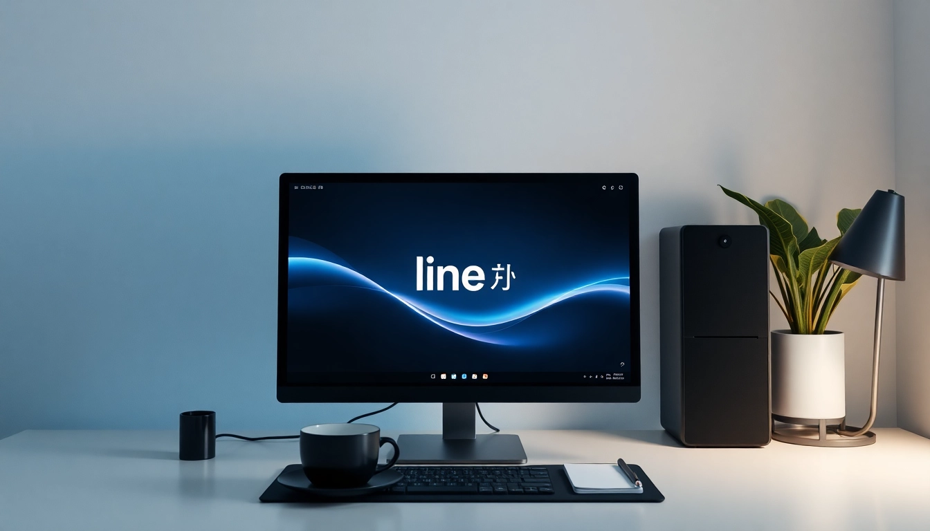 Showcase the line電腦版下載 software on a desktop, featuring a modern workspace with tech accessories.