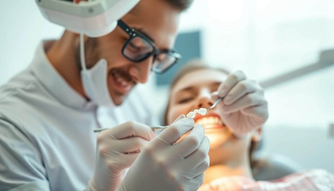 Install dental bridges by a skilled professional in a clean, modern clinic setting.