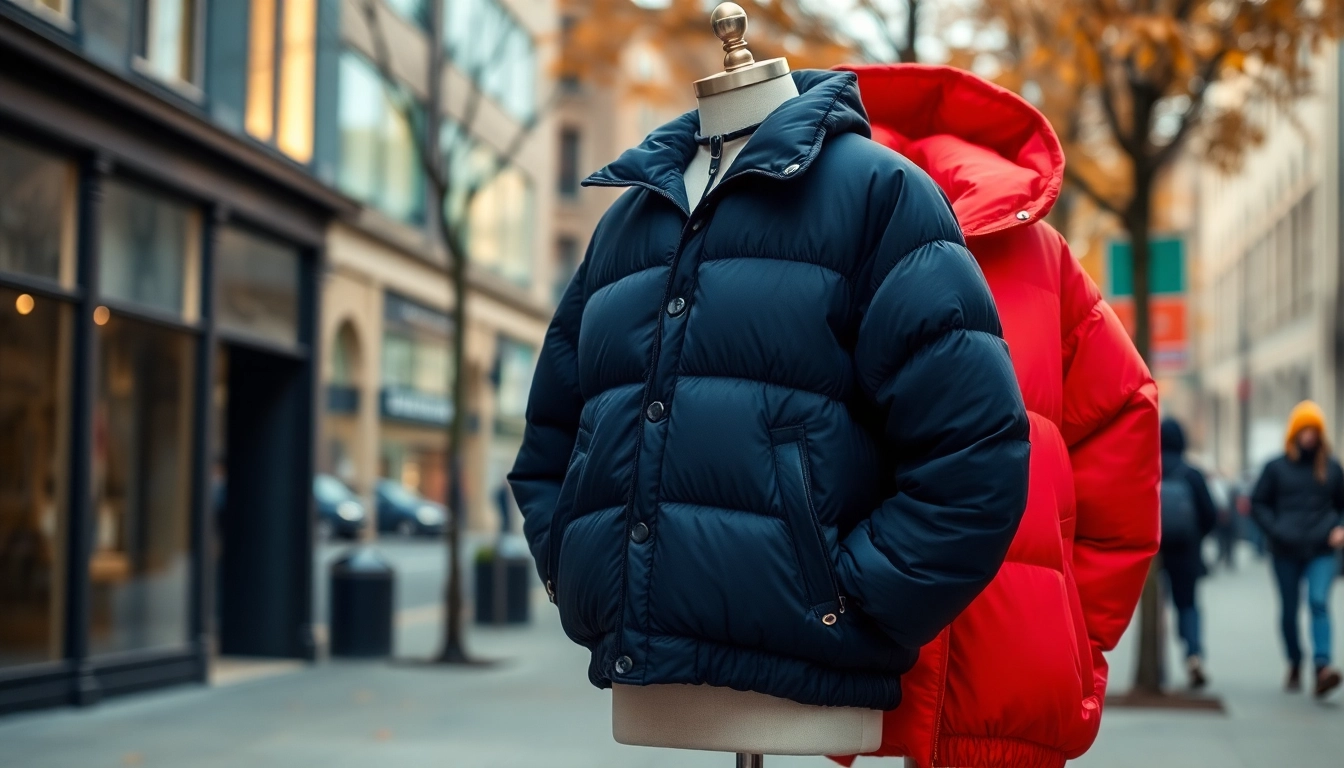 Model wearing an Oversize Puffer Jacket in urban surroundings showcasing style and warmth.