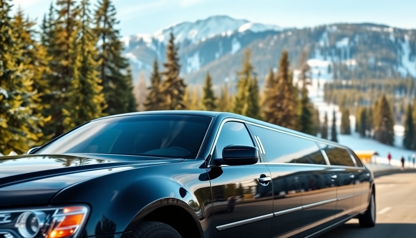 Whistler limo parked in a picturesque mountain setting, showcasing luxury travel.