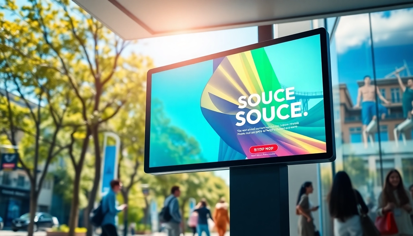 Showcasing an interactive Free signage platform for businesses in a vibrant urban storefront.