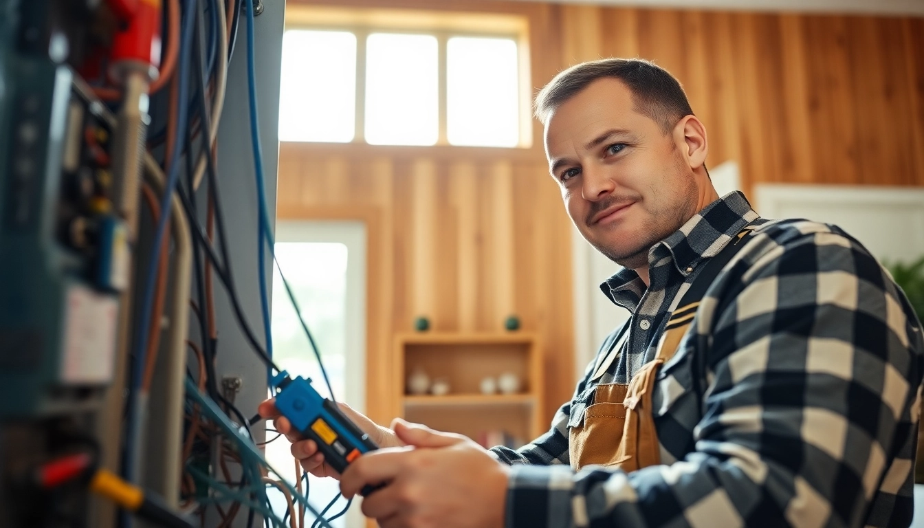Electrician Clearwater expertly installing a residential electrical panel with tools.