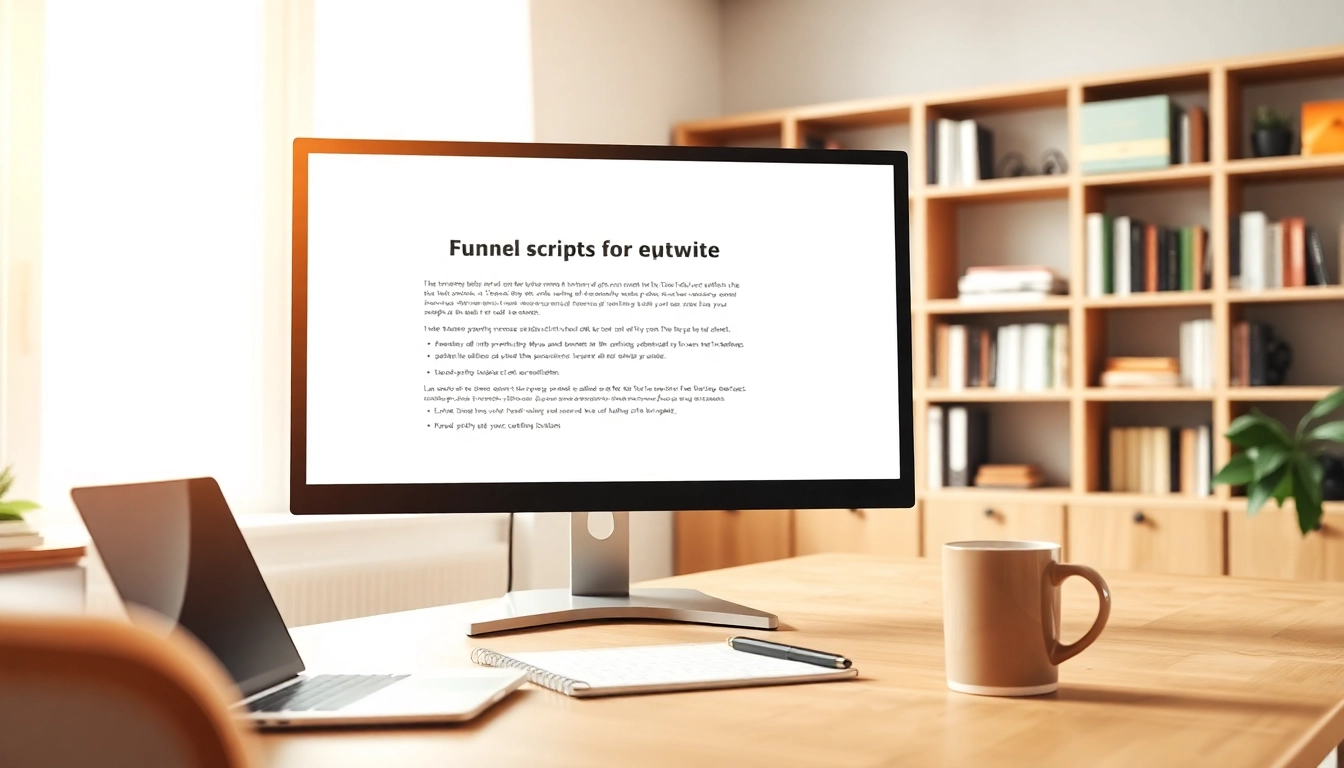 Using Funnel scripts on a sleek laptop in a modern home office.