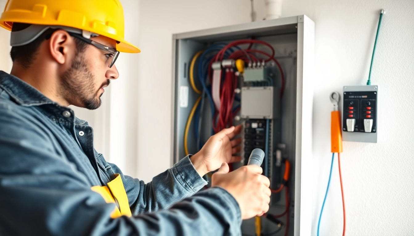 Electrician performing an Electrical Panel Upgrade, showcasing tools and safety measures.