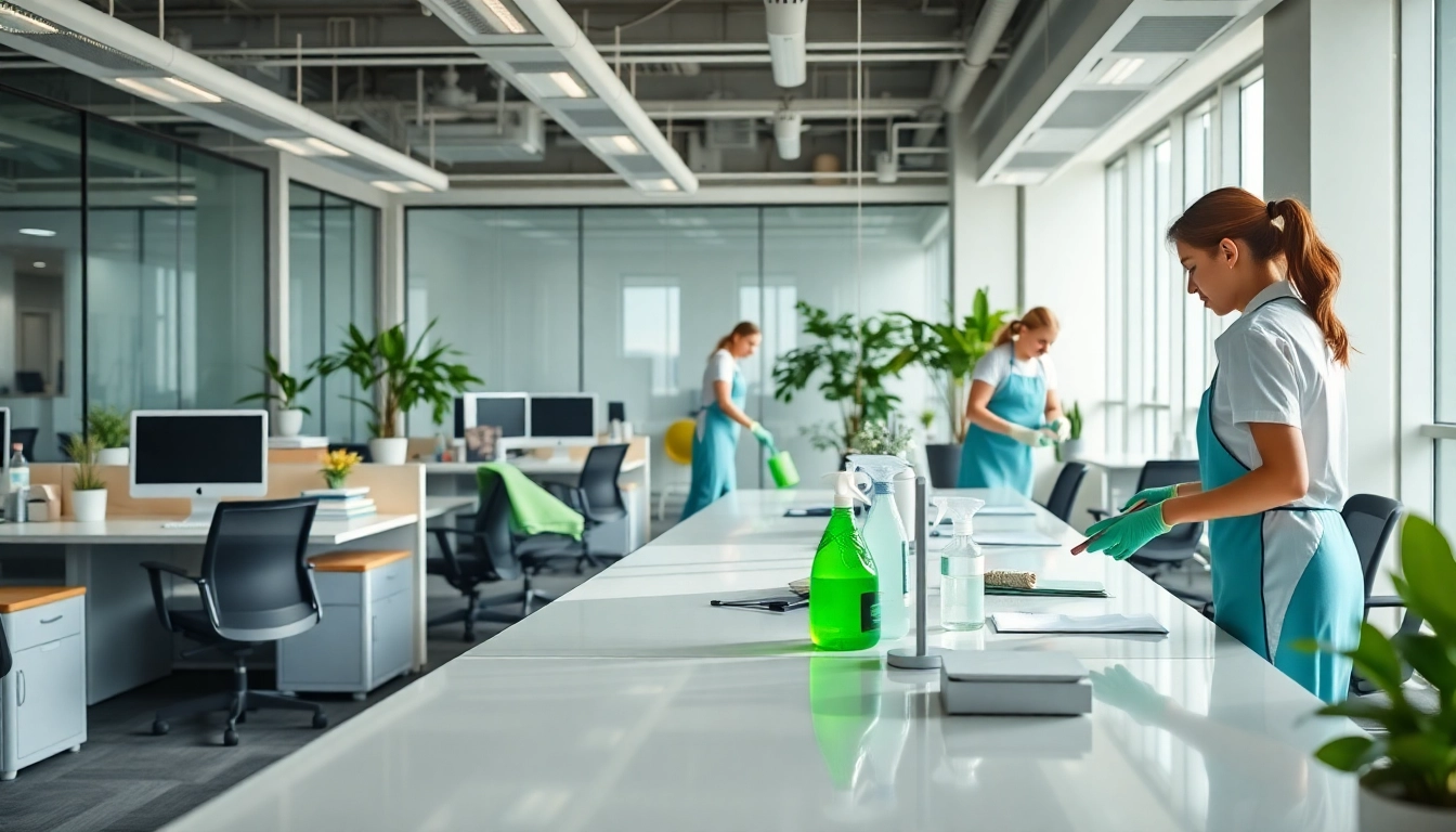 Office cleaning Melbourne team thoroughly cleaning a vibrant and organized workspace.
