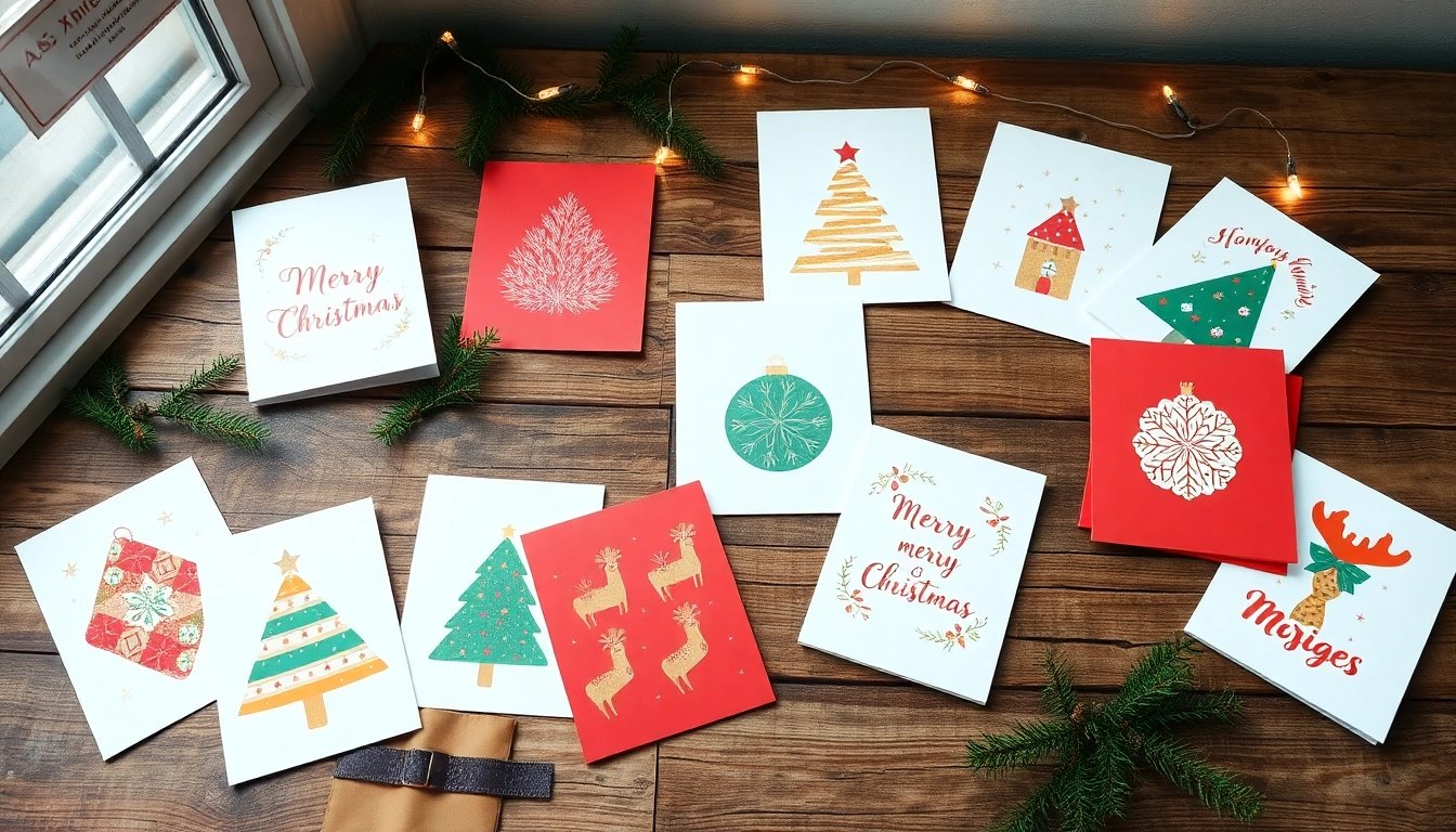 Showcase various A5 Xmas cards designed for holiday cheer, featuring festive colors and elegant textures.