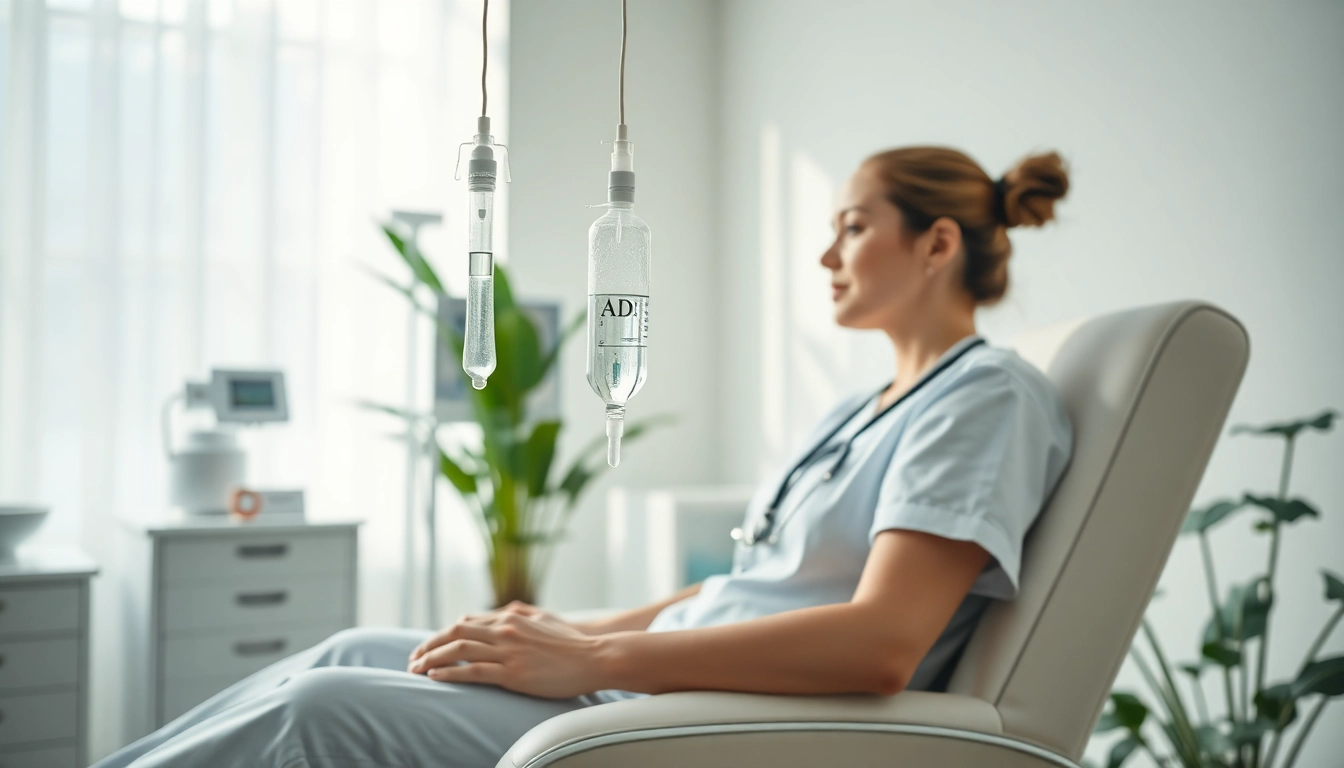 NAD IV therapy near me being administered in a peaceful medical environment with a nurse and patient.