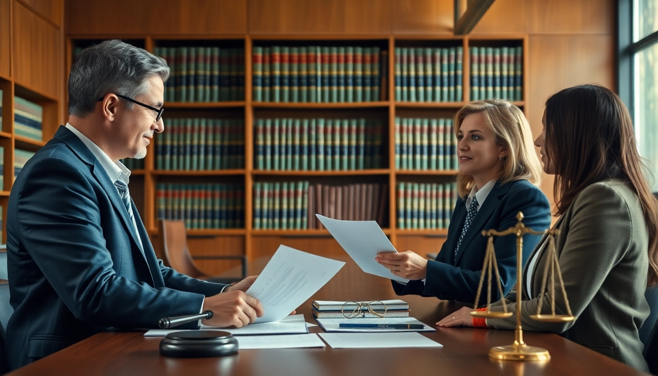 Discussing agricultural law strategies with attorney in a professional courtroom setting.