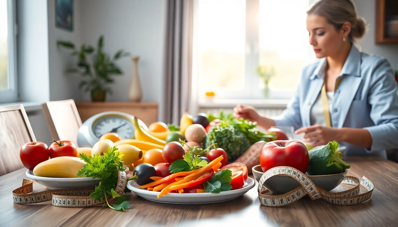 Abnehmen durch eine ausgewogene Ernährung und gesunde Mahlzeiten am Tisch.