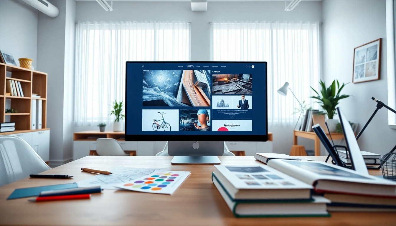 Showcasing website design in a modern workspace with a designer at work.