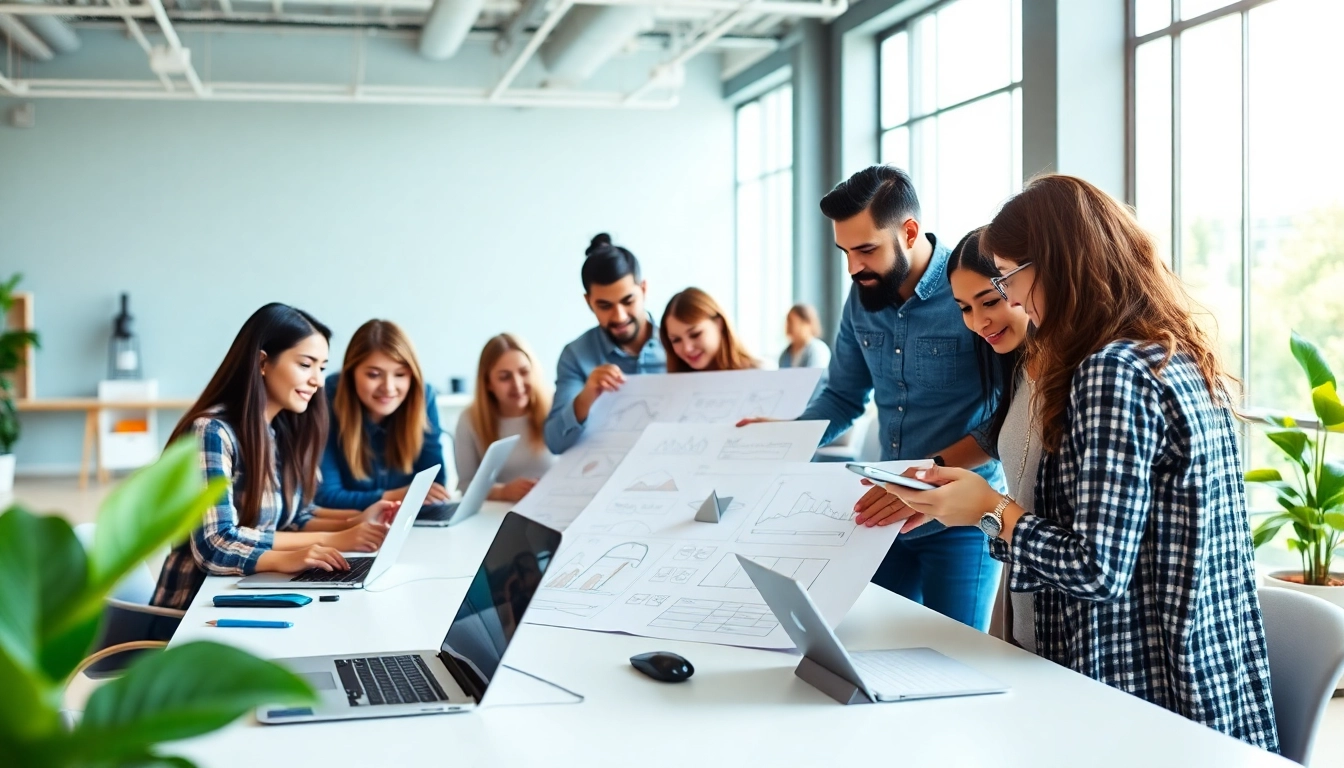 Creative professionals collaborating at a web design agency malaysia, showcasing teamwork and innovation.