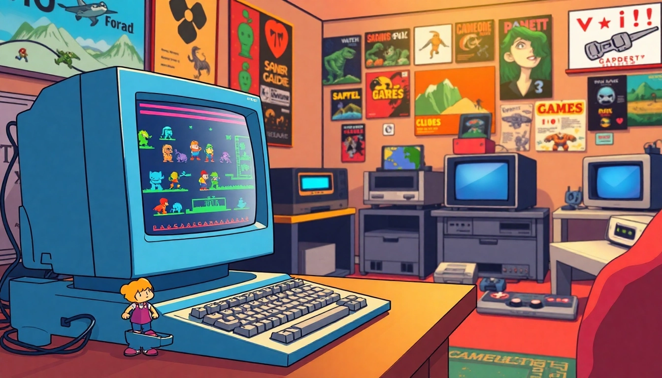 Play nostalgic dos games online in a retro gaming setup with vibrant pixel art characters.