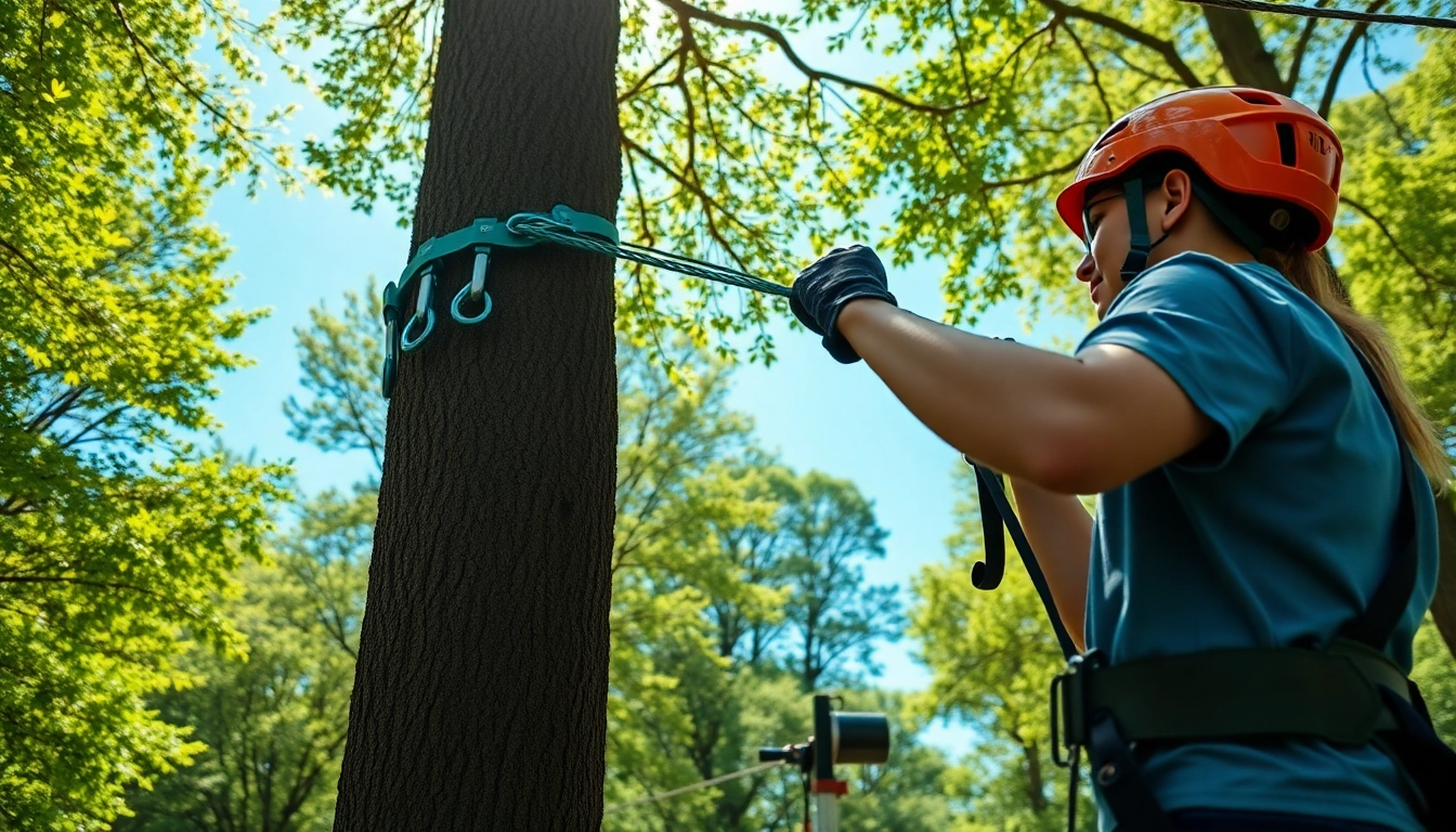 Enthusiast preparing a ZIP WIRE KIT in a lush outdoor park setting.