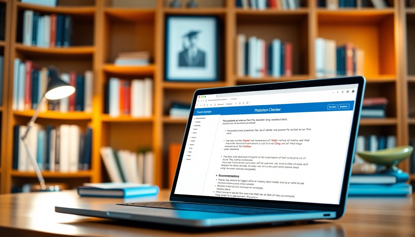 Optimize your work with an advanced plagiarism checker displayed on a professional laptop.