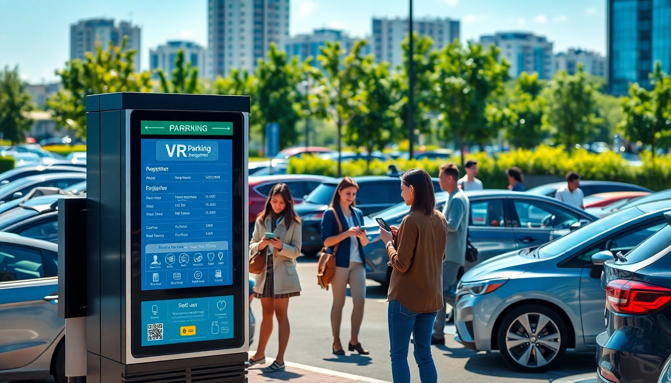 View of VRR parking lot with visitors registering vehicles and modern infrastructure.