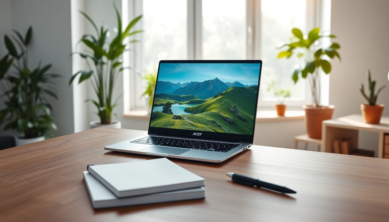 Showcasing Acer Laptop on a modern desk with a vibrant screen, perfect for inspiring productivity.