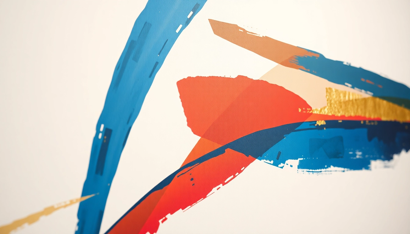 Bright abstract print on canvas showcasing vibrant geometric shapes and textures