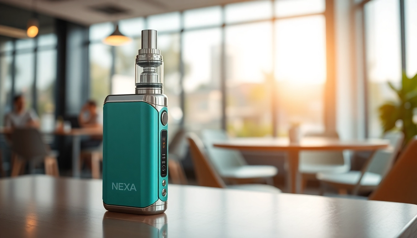 NEXA Ultra 50000 Puffs vape device in a stylish café setting highlighting its modern design.