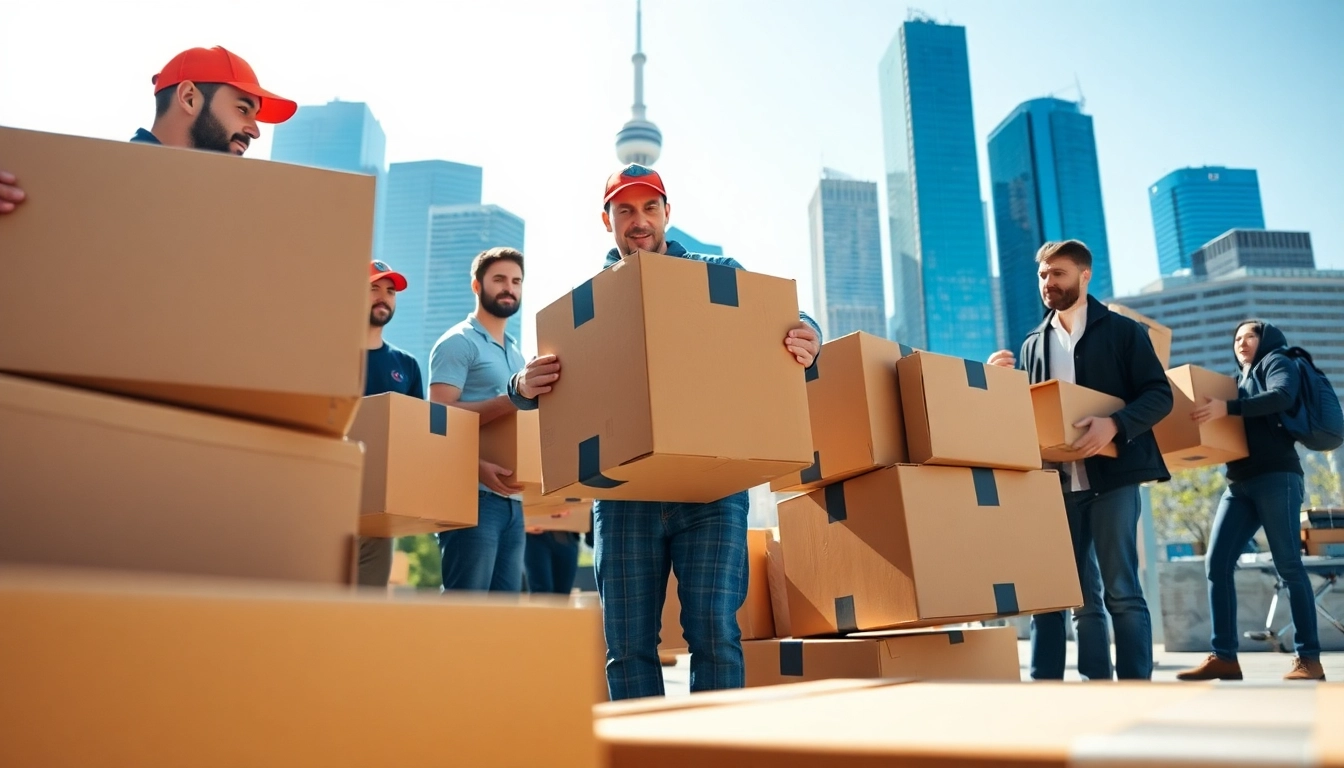 Efficient movers providing moving services in Toronto amidst a vibrant city backdrop.