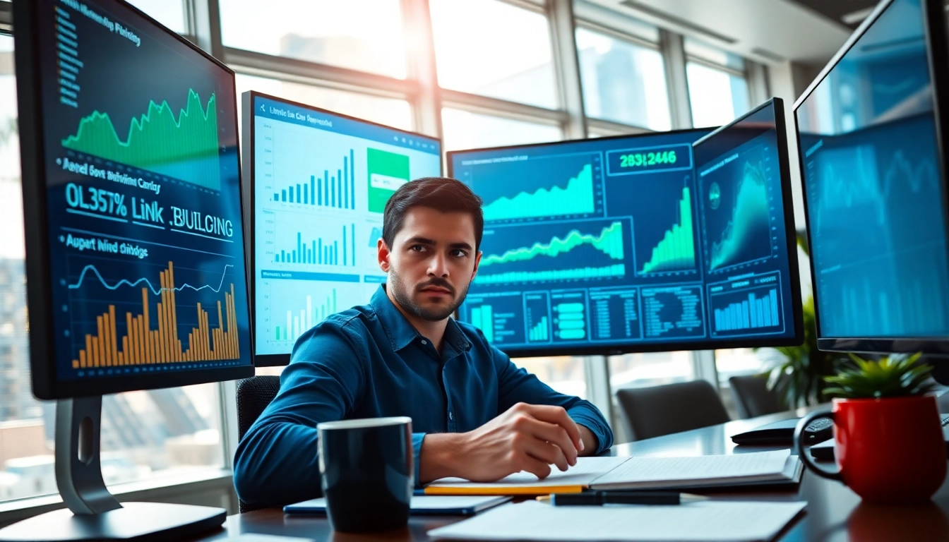 Analyze effective Link Building strategies with a professional in a bright office setting.