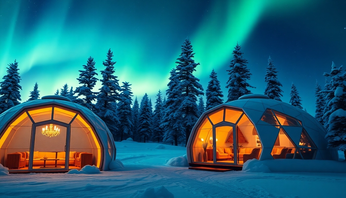 This igloo resort lapland offers stunning views under the Northern Lights from luxurious glass igloos.