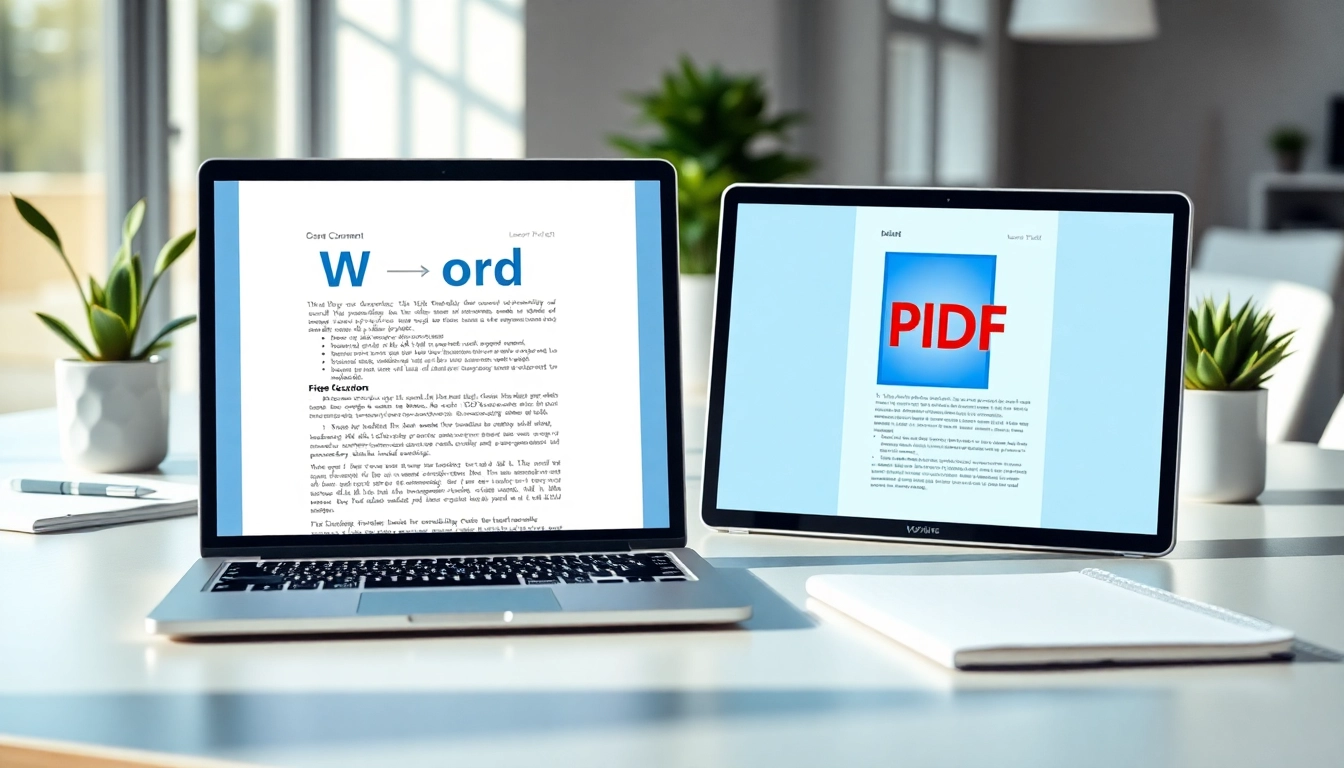Convert Word documents to PDF with ease and professionalism in this sleek office setup.