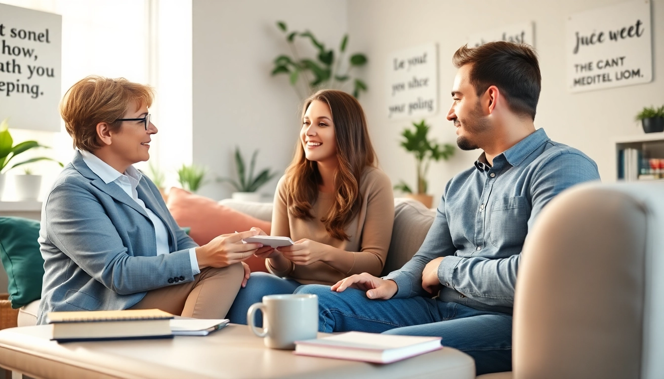 Relationship coach facilitating a counseling session, fostering open communication.
