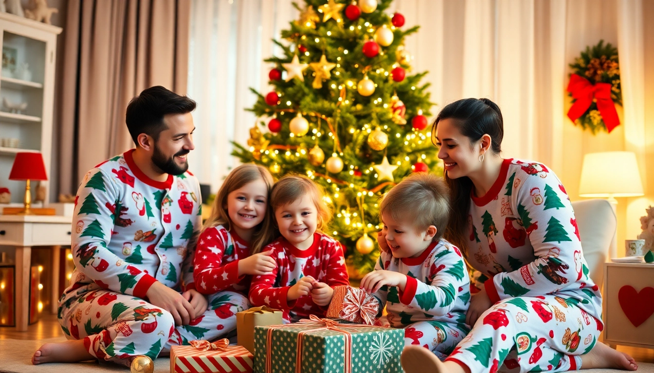 Celebrate the spirit of the season with Jammies Christmas worn by a happy family.